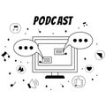 illustration linear podcast , read messages or comments